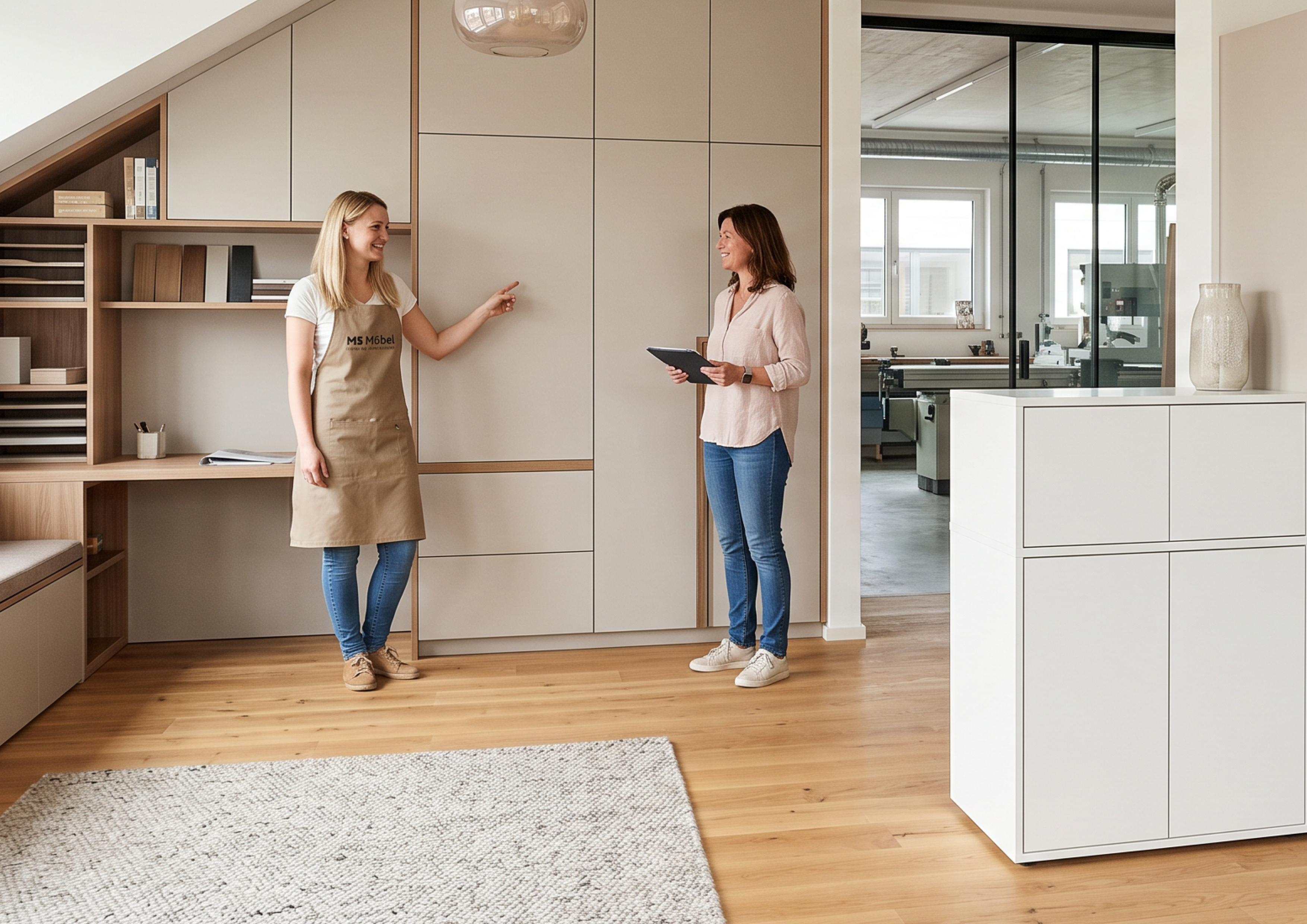 Frauen in Küche, Sonderbau, individuelle Möbel